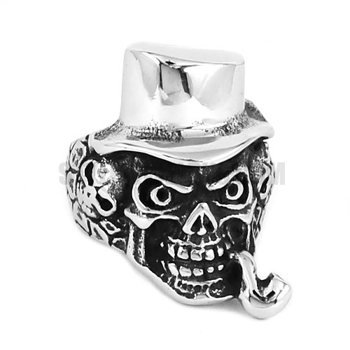 Vintage Gothic Skull Ring Stainless Steel Jewelry Smoking Pipe Skull Ring SWR0622 - Click Image to Close